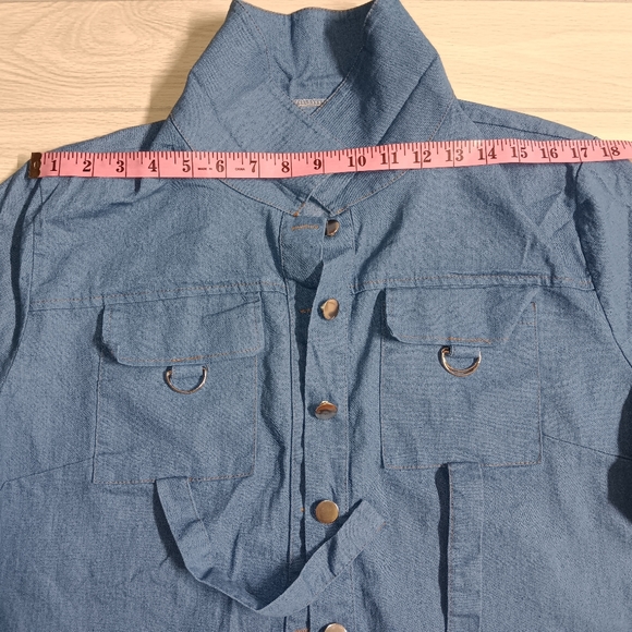 Casual Pocket Stretch Denim Plus Size Short Sleeve Crop Top Shorts Two-Piece - Picture 12 of 15